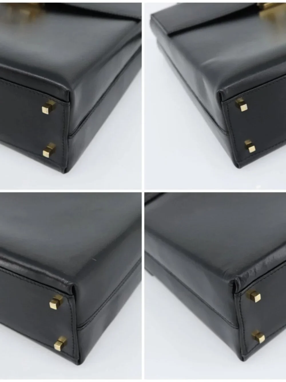 Salvatore Ferragamo Gancini Hand Bag Leather 2way Black Gold Auth 186113V